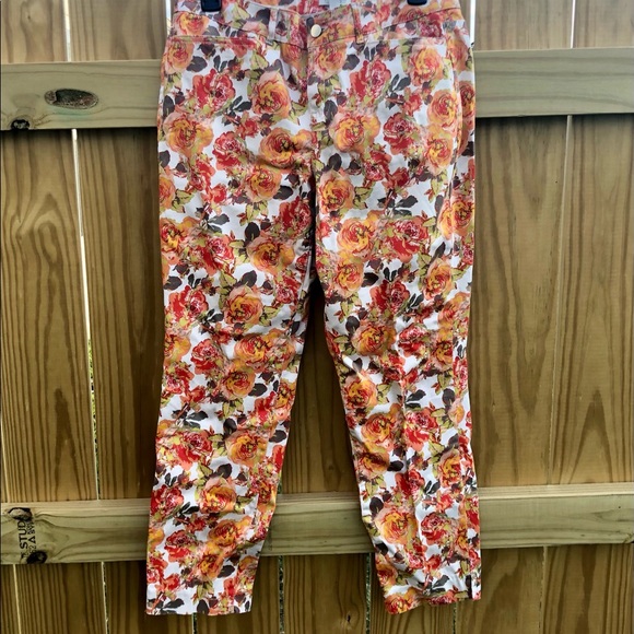 Madison Floral Pants Orange Fall Sz. 6 - Picture 4 of 11